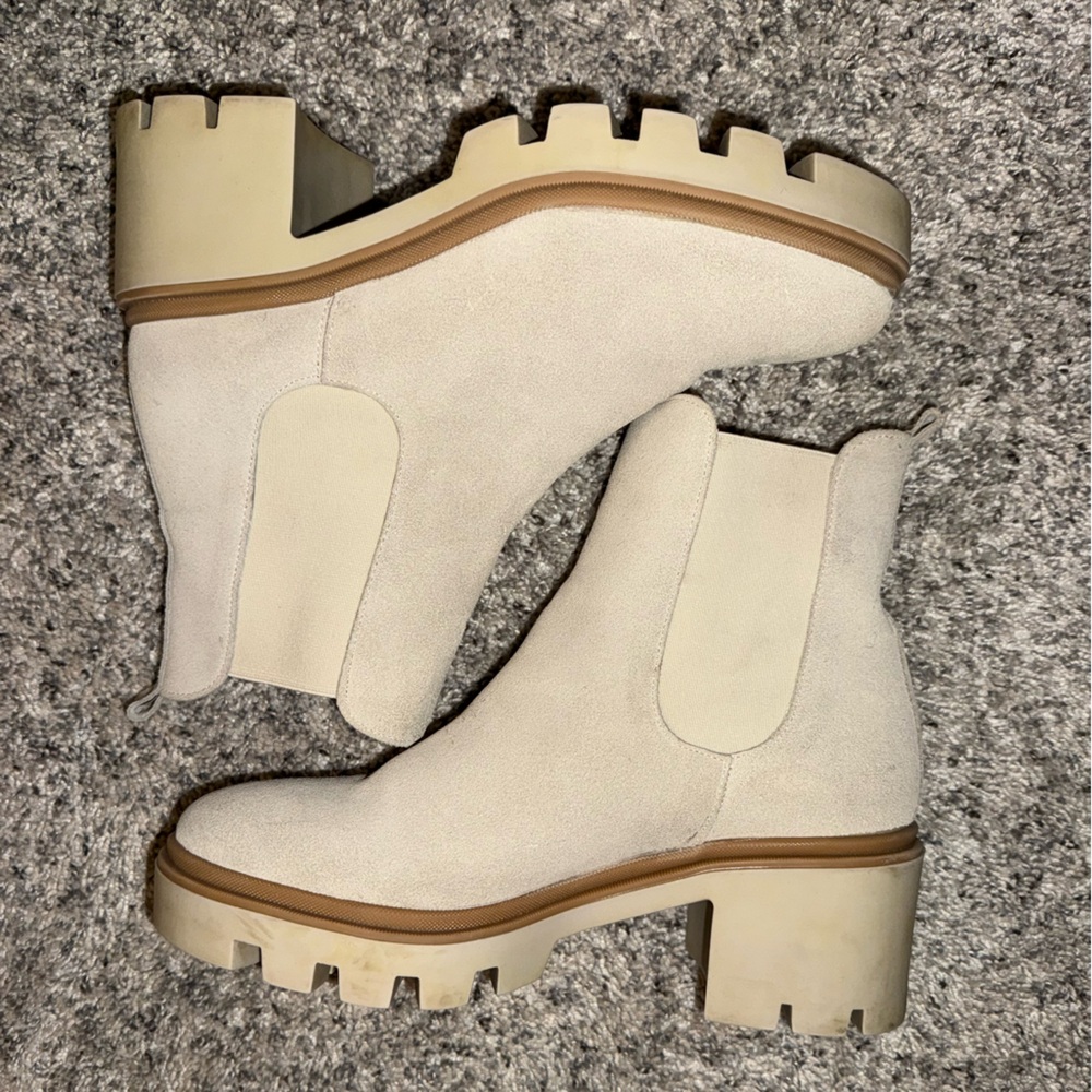 Heeled Ankle Boots Cream and Brown Size 8